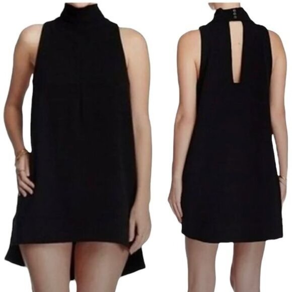 FREE PEOPLE Black Mod Mock Neck Black Mini Dress Size Small New With Tags - Picture 1 of 16